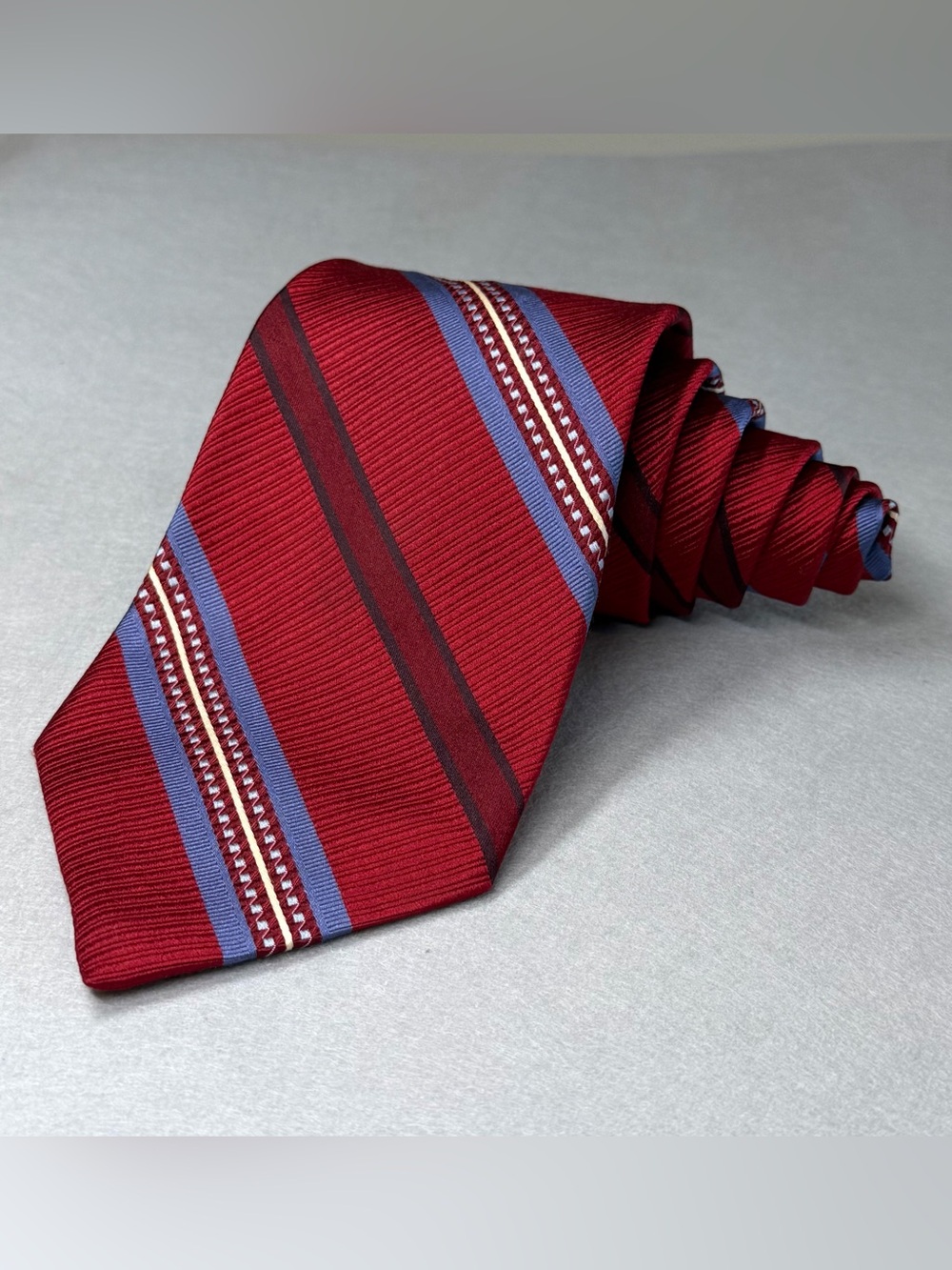 Robert Talbott Best in Class Extra Long Red Blue Repp Stripe Silk Tie